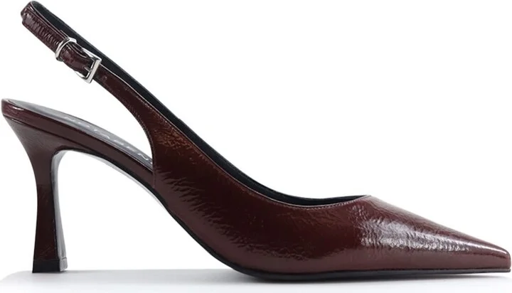 Red Emilia Low Slingback Stilettos, Bordeaux Patent