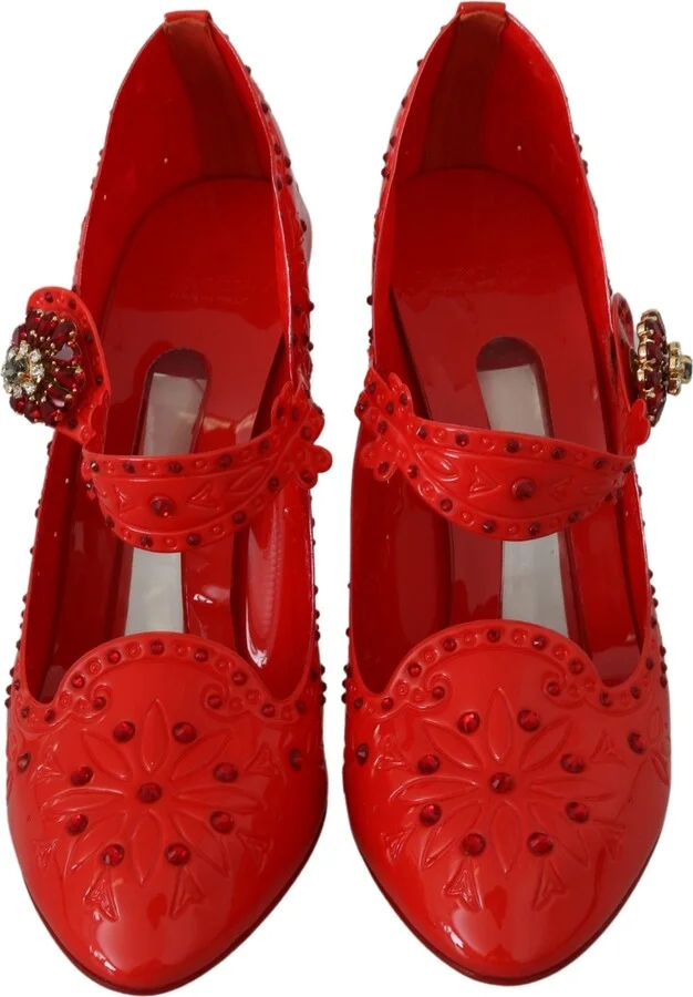 Red Floral Crystal CINDERELLA Heels Women's Shoes - Image 3