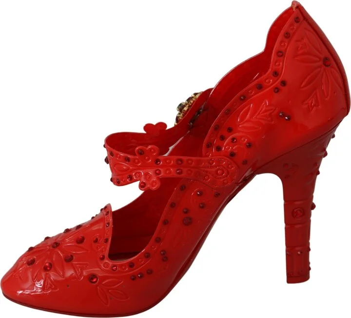 Red Floral Crystal CINDERELLA Heels Women's Shoes - Image 4