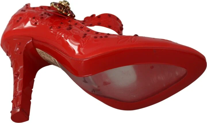 Red Floral Crystal CINDERELLA Heels Women's Shoes - Image 5