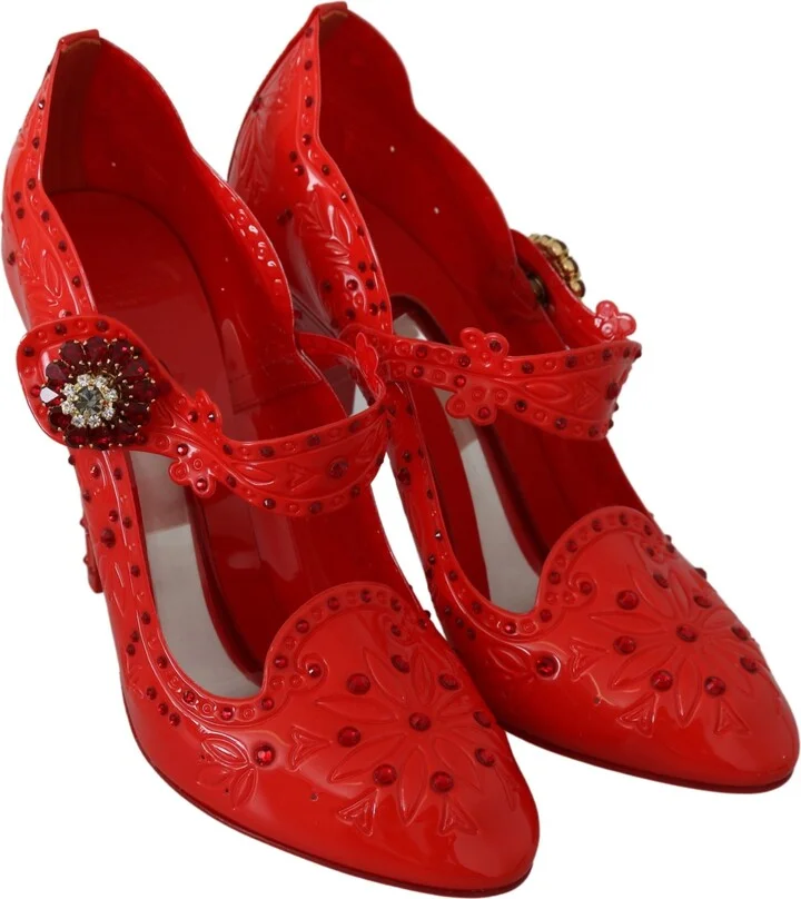 Red Floral Crystal CINDERELLA Heels Women's Shoes - Image 6