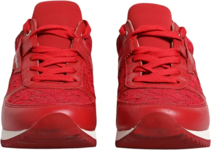 Red Floral Lace Leather Sneakers Women's Shoes (Pre-Owned) - Image 2
