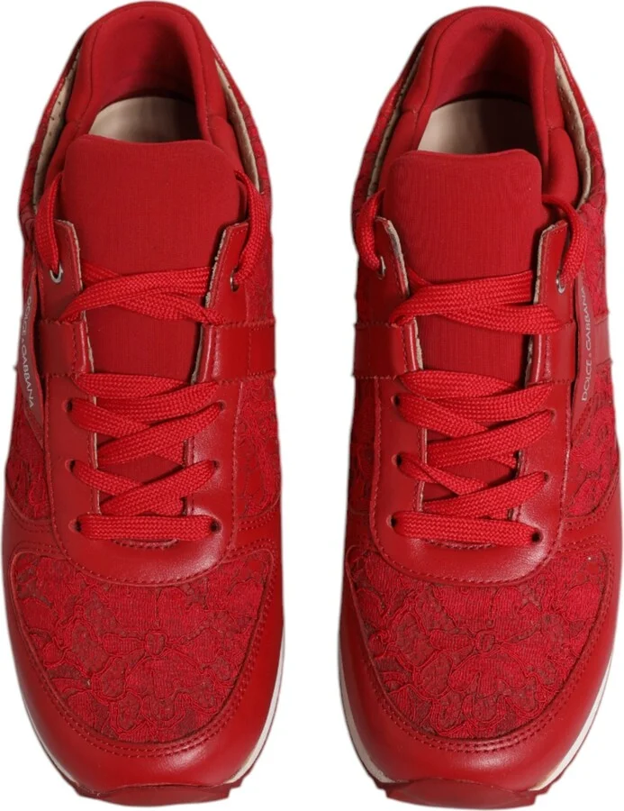 Red Floral Lace Leather Sneakers Women's Shoes (Pre-Owned) - Image 3
