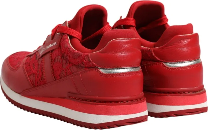 Red Floral Lace Leather Sneakers Women's Shoes (Pre-Owned) - Image 5