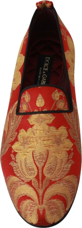 Red Gold Brocade Slippers Loafers Men's Shoes - Image 2