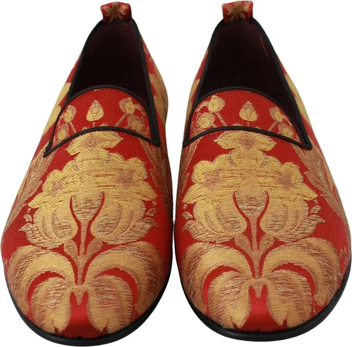 Red Gold Brocade Slippers Loafers Men's Shoes - Image 3
