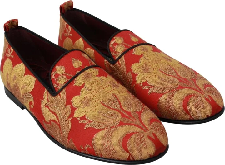Red Gold Brocade Slippers Loafers Men's Shoes - Image 4