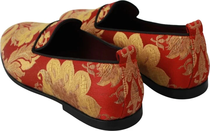 Red Gold Brocade Slippers Loafers Men's Shoes - Image 5