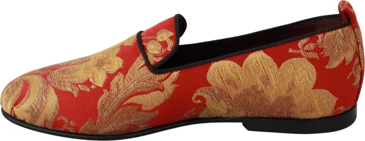 Red Gold Brocade Slippers Loafers Men's Shoes - Image 6