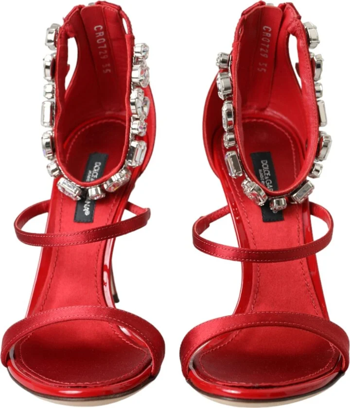 Red Keira Satin Crystals Sandals Heels Women's Shoes - Image 2