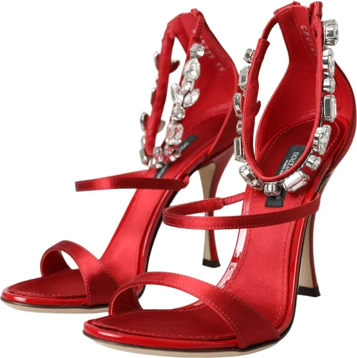Red Keira Satin Crystals Sandals Heels Women's Shoes - Image 3