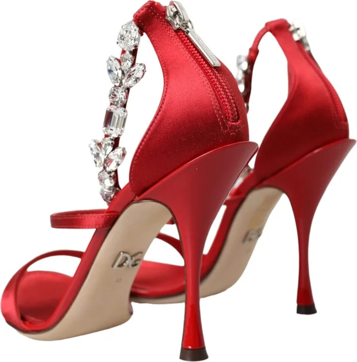 Red Keira Satin Crystals Sandals Heels Women's Shoes - Image 4