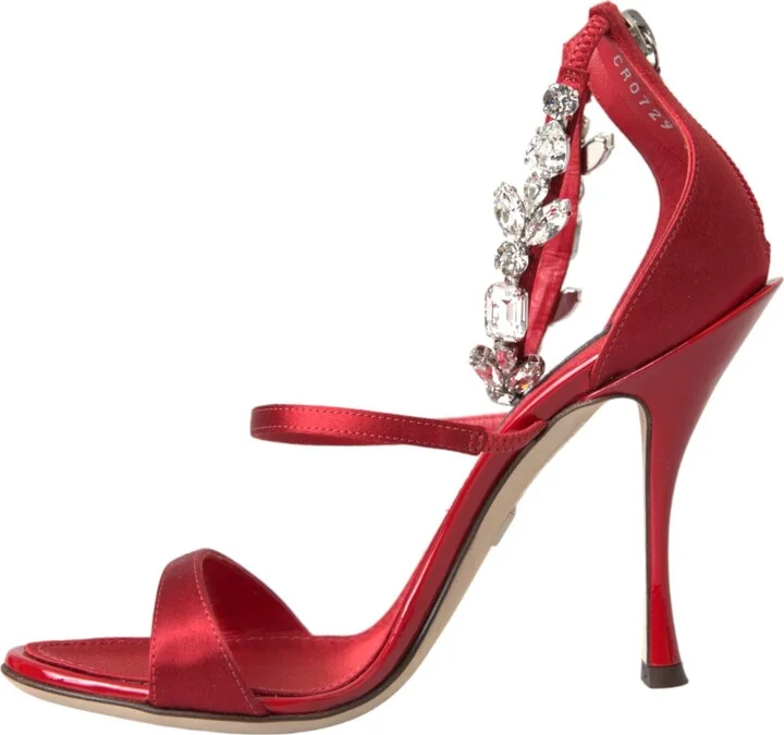 Red Keira Satin Crystals Sandals Heels Women's Shoes - Image 5