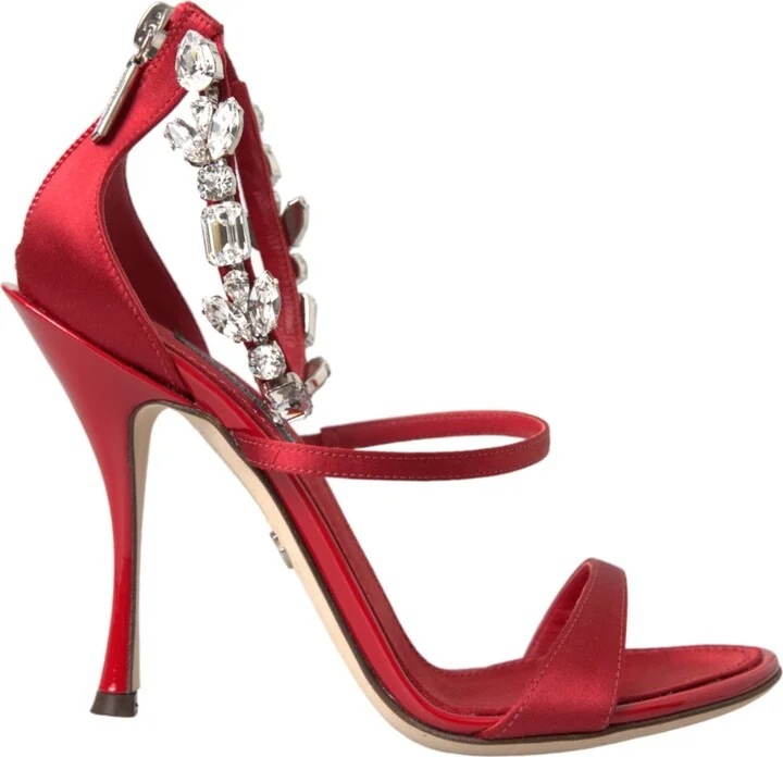 Red Keira Satin Crystals Sandals Heels Women's Shoes