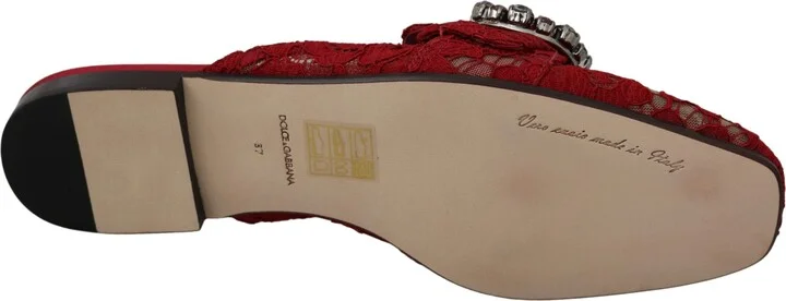 Red Lace Crystal Slide On Flats Women's Shoes - Image 6