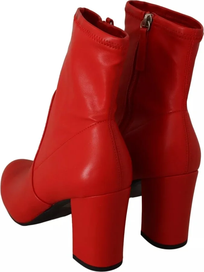 Red Leather Block Heels Ankle Boots Women's Shoes (Pre-Owned) - Image 2