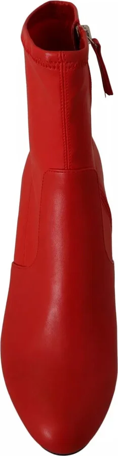 Red Leather Block Heels Ankle Boots Women's Shoes (Pre-Owned) - Image 3