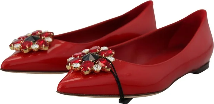 Red Leather Crystals Loafers Flats Women's Shoes - Image 2