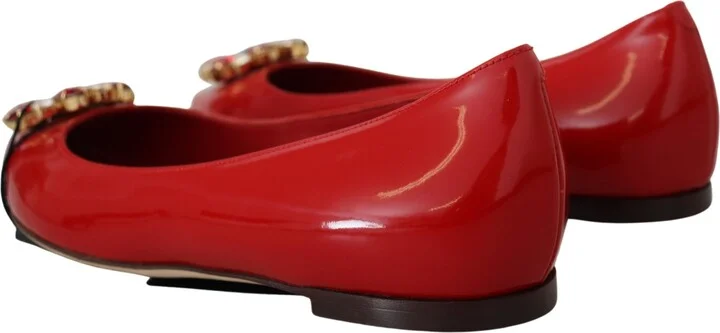 Red Leather Crystals Loafers Flats Women's Shoes - Image 3