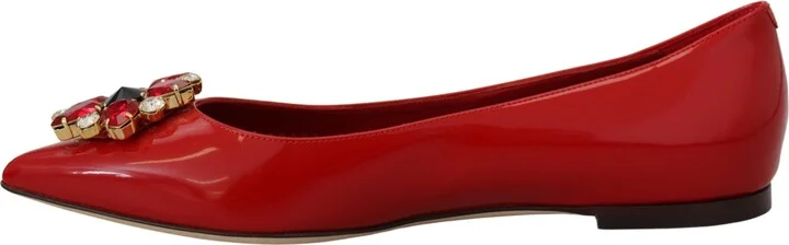 Red Leather Crystals Loafers Flats Women's Shoes - Image 4
