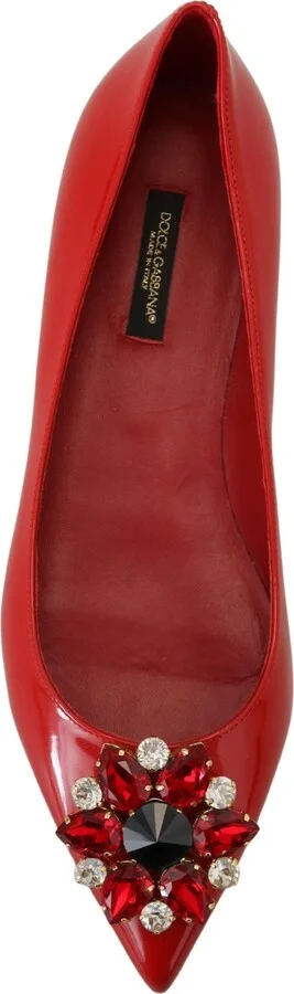 Red Leather Crystals Loafers Flats Women's Shoes - Image 6