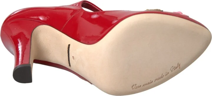 Red Leather Embellished Mary Jane Pumps Heels Women's Shoes - Image 6