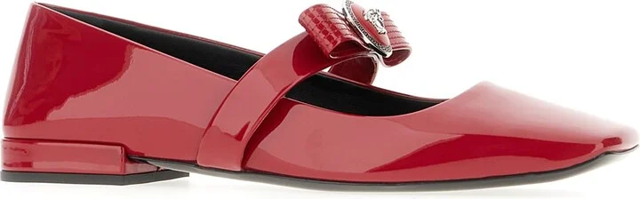 Red Leather Gianni Ribbon Ballerinas - Image 2