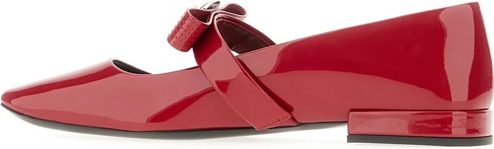 Red Leather Gianni Ribbon Ballerinas - Image 3
