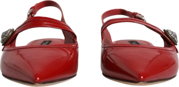 Red Leather Slingback Flats Sandals Women's Shoes (Pre-Owned) - Image 2