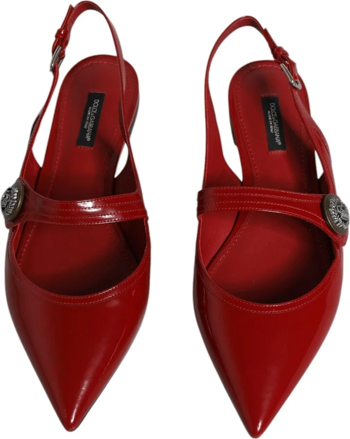Red Leather Slingback Flats Sandals Women's Shoes (Pre-Owned) - Image 3
