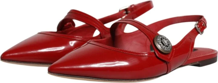 Red Leather Slingback Flats Sandals Women's Shoes (Pre-Owned) - Image 4