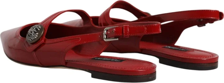 Red Leather Slingback Flats Sandals Women's Shoes (Pre-Owned) - Image 5
