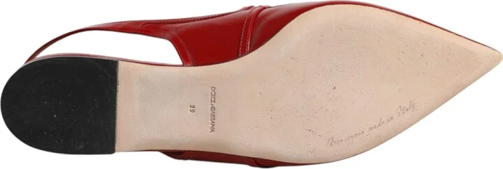 Red Leather Slingback Flats Sandals Women's Shoes (Pre-Owned) - Image 6