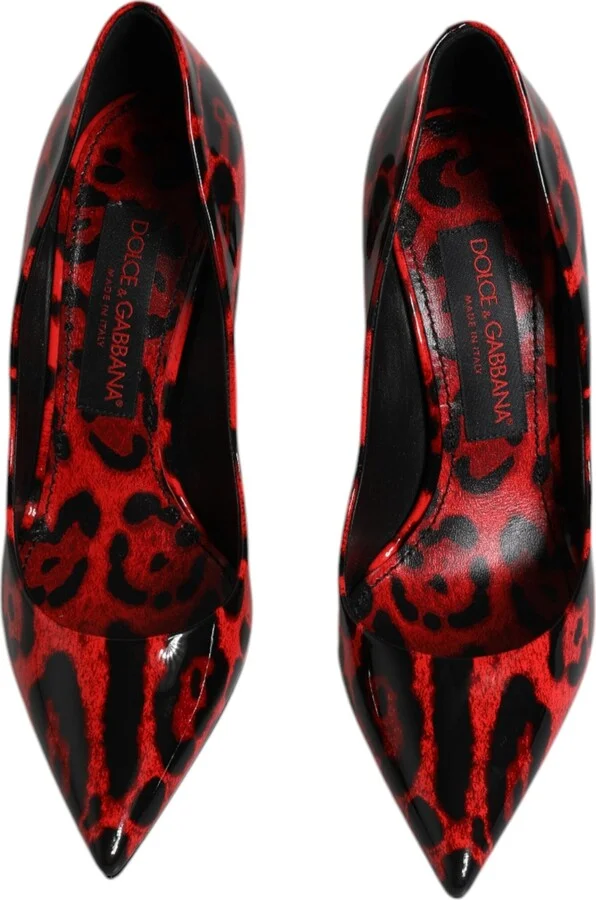 Red Leopard Leather Stiletto High Heels Pumps Women's Shoes (Pre-Owned) - Image 3