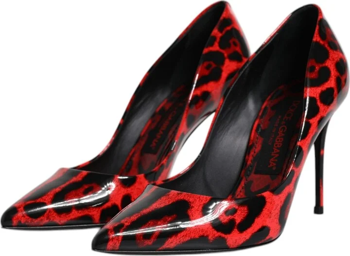 Red Leopard Leather Stiletto High Heels Pumps Women's Shoes (Pre-Owned) - Image 4