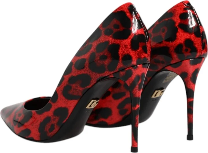 Red Leopard Leather Stiletto High Heels Pumps Women's Shoes (Pre-Owned) - Image 5