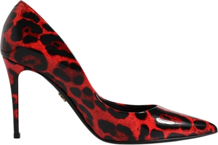 Red Leopard Leather Stiletto High Heels Pumps Women's Shoes (Pre-Owned)