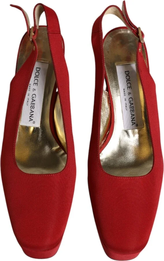 Red Platform Slingback Heels Sandals Women's Shoes (Pre-Owned) - Image 3