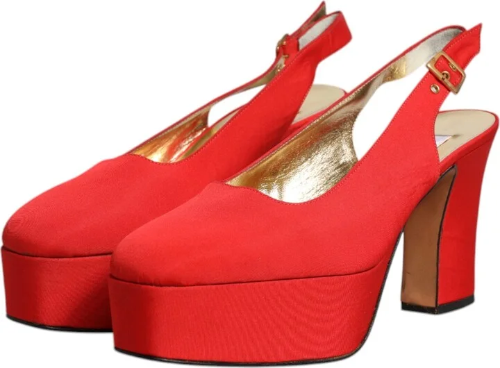 Red Platform Slingback Heels Sandals Women's Shoes (Pre-Owned) - Image 4