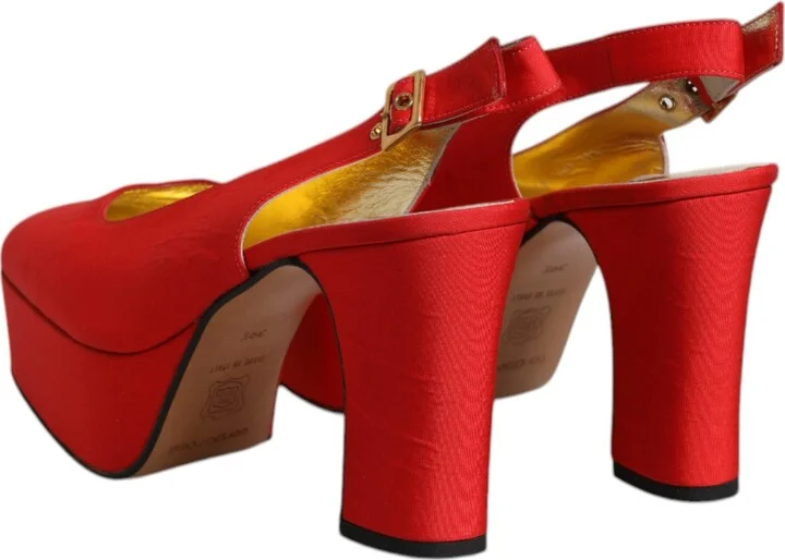 Red Platform Slingback Heels Sandals Women's Shoes (Pre-Owned) - Image 5