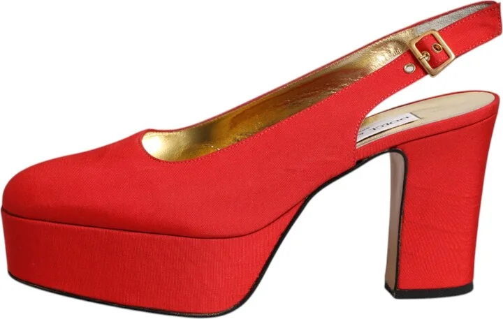 Red Platform Slingback Heels Sandals Women's Shoes (Pre-Owned) - Image 6