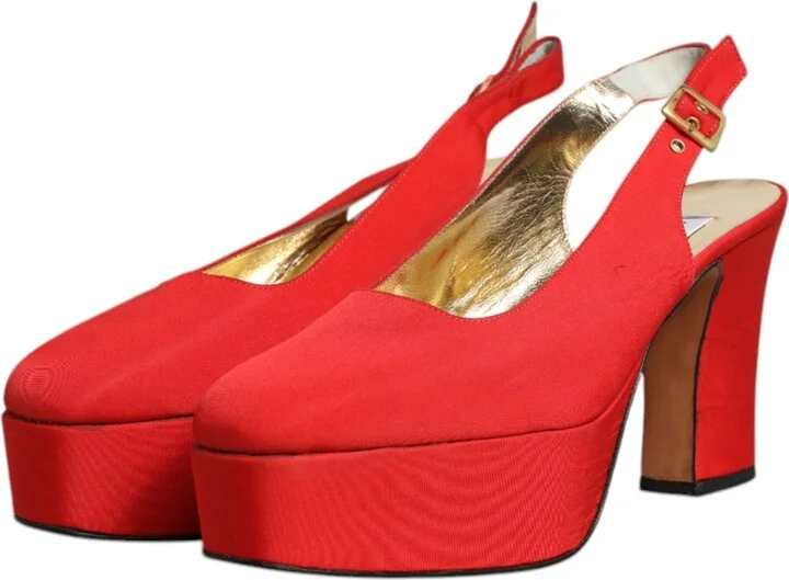 Red Platform Slingback Heels Sandals Women's Shoes (Pre-Owned) - Image 4