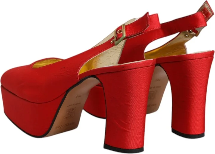 Red Platform Slingback Heels Sandals Women's Shoes (Pre-Owned) - Image 5