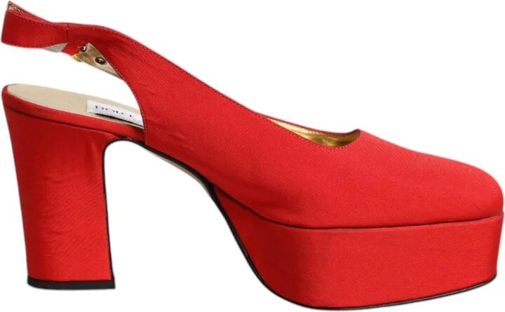 Red Platform Slingback Heels Sandals Women's Shoes (Pre-Owned)