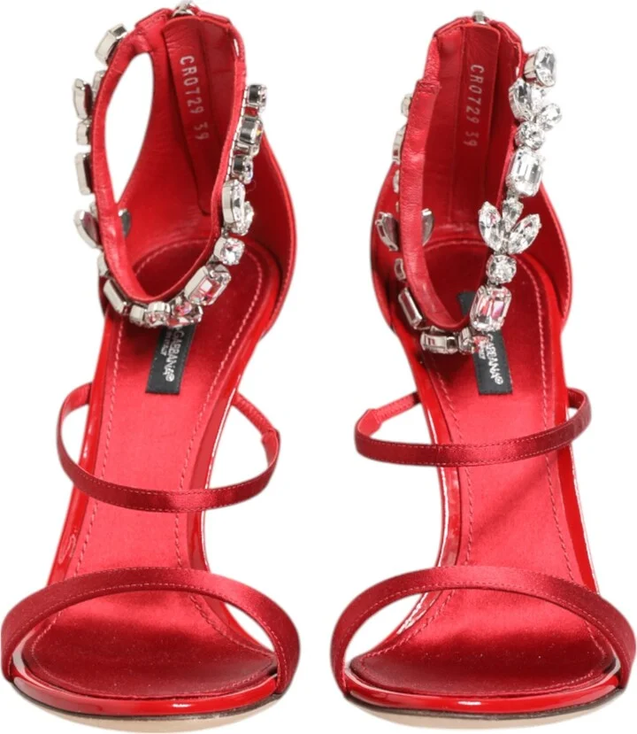 Red Satin Crystals Keira Sandals Heels Women's Shoes - Image 2