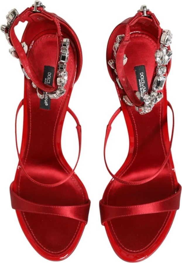 Red Satin Crystals Keira Sandals Heels Women's Shoes - Image 3