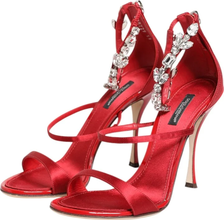 Red Satin Crystals Keira Sandals Heels Women's Shoes - Image 4