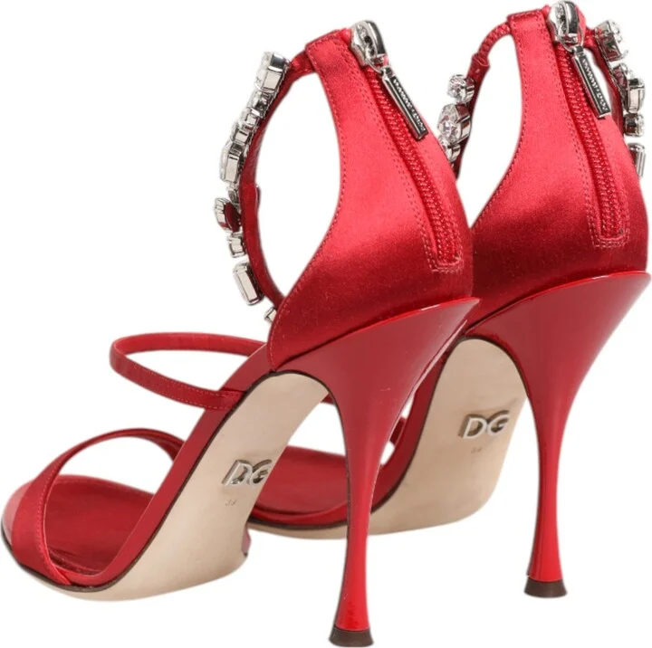Red Satin Crystals Keira Sandals Heels Women's Shoes - Image 5