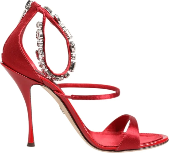 Red Satin Crystals Keira Sandals Heels Women's Shoes