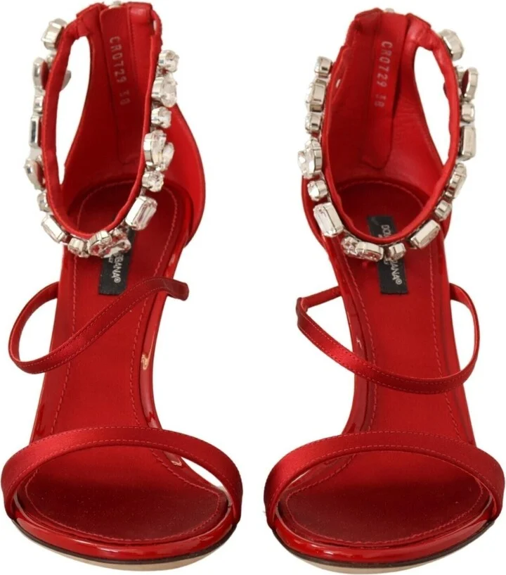 Red Satin Crystals Sandals Keira Heels Women's Shoes - Image 2
